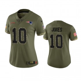 Camiseta Mujer NFL New England Patriots Mac Jones 10 Olive 2022 Salute To Service Limited